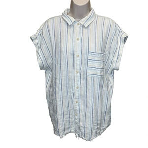 Altar’d State striped button down linen casual shirt raw hem boxy women medium